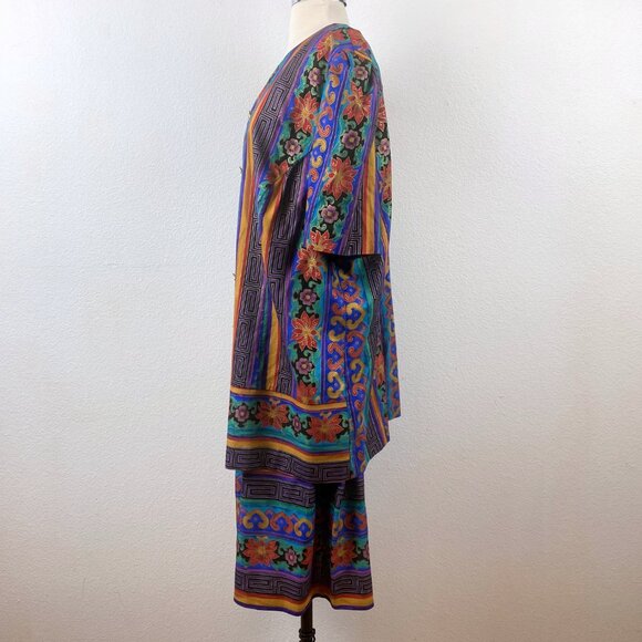 Vintage 80s Colorful Two Piece Dress Plus 20 Petites Tunic Skirt Modest Retro - Picture 5 of 10